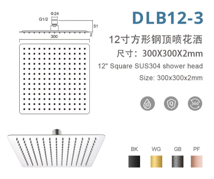 DLB12-3 12寸方形不锈钢顶喷花洒