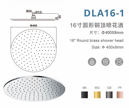 DLA16-1 16寸圆形铜顶喷花洒