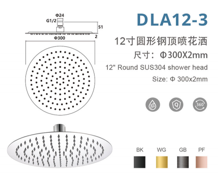 DLA12-3 12寸圆形不锈钢顶喷花洒