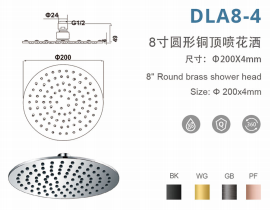 DLA8-4 8寸圆形超薄铜顶喷花洒