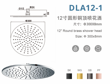 DLA12-1 12寸圆形铜顶喷花洒