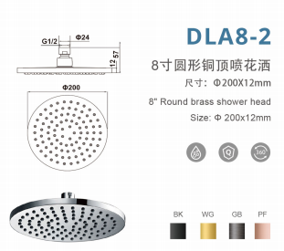 DLA8-2 8寸圆形增压铜顶喷花洒