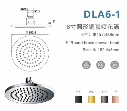 DLA6-1 6寸圆形铜顶喷花洒