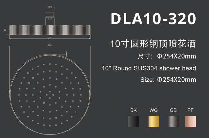 DLA10-320 10寸圆形钢顶喷花洒